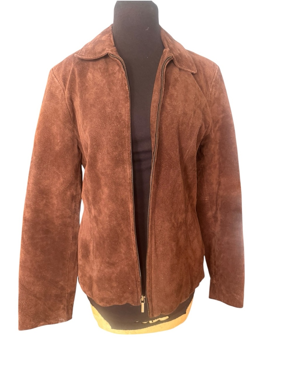 Y2K Brown Suede Leather Jacket Distressed Fitted Moto M 90s Minimalist Western